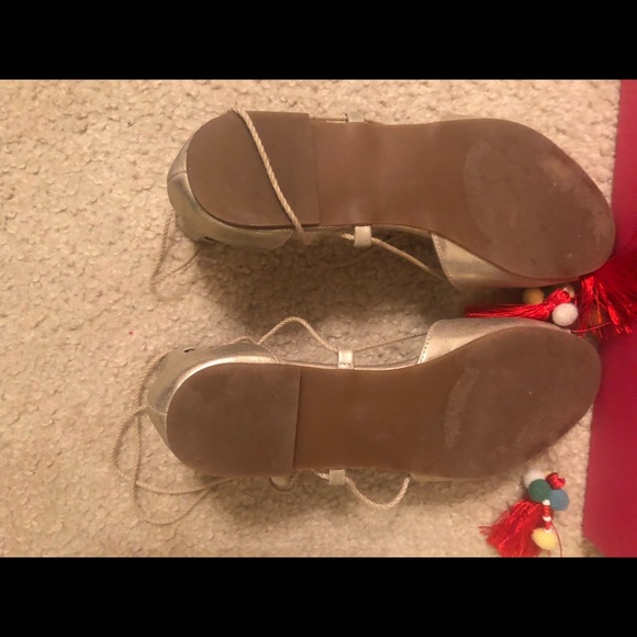 Betsey Johnson Gold wrap tie sandal. - Picture 3 of 5